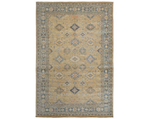 10x14 Kazak Brown Afghan Hand Knotted Geometric Wool Area Rug